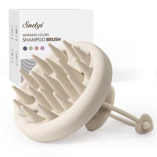 Sndyi Silicone Scalp Massager - Soft Bristle Shampoo Brush for Dandruff & Hair Growth - Oatmeal Color