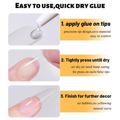 FSpronail Semi Solid Nail Glue for Press On Nails No Need UV Lamp, Super Strong Quick Drying Clear Gel Nail Tips Glue Bonding Gel X Nails False Tip Extension Tools 6g*2PCS