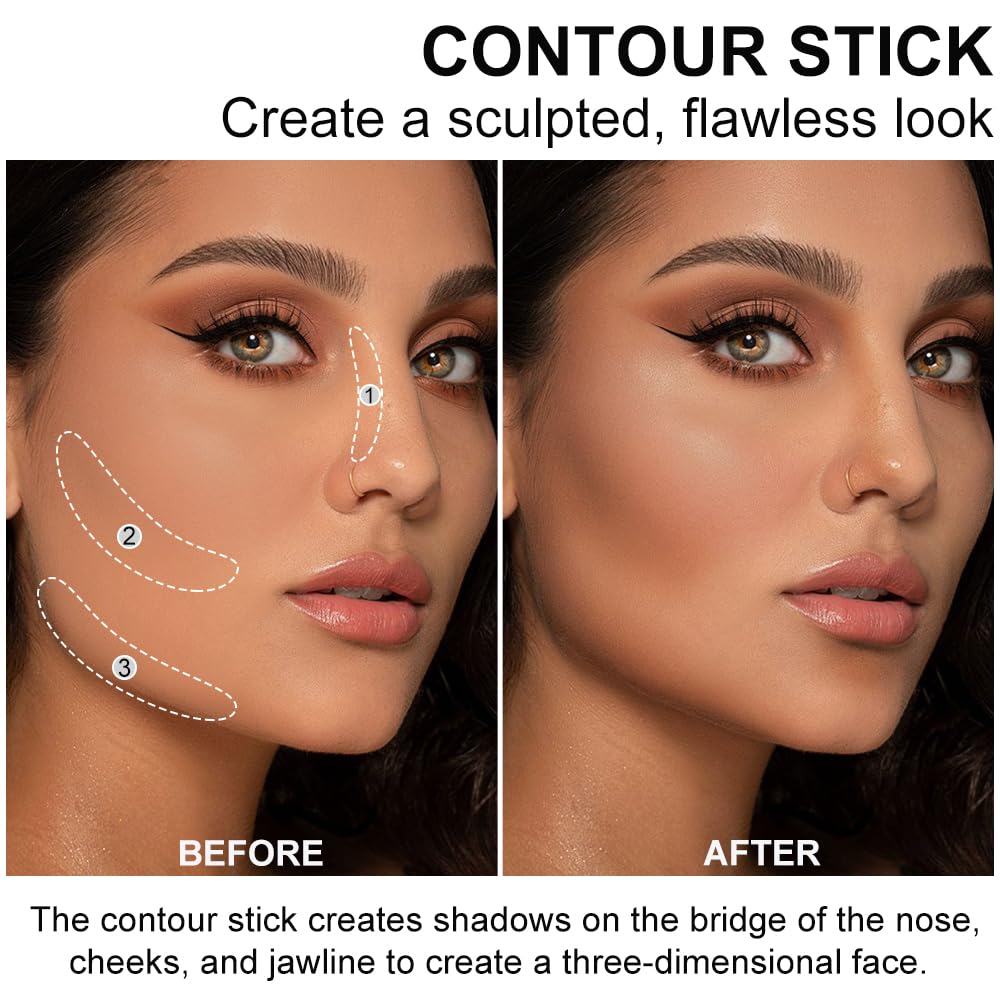Skiennix Cream Bronzer Stick - Multi-Use Contour Wand for Face Shaping | Matte Finish, Waterproof, Buildable Color (#22, 1PC)