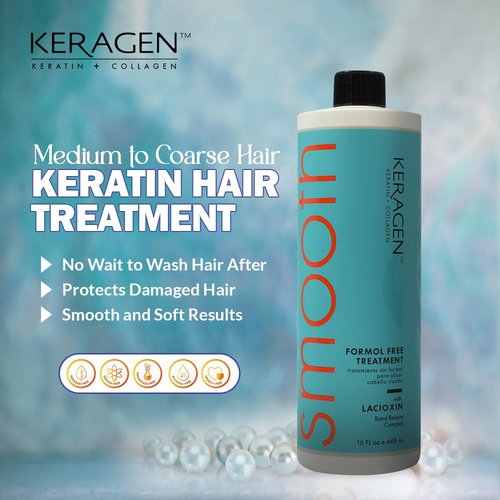 Keragen Brazilian Keratin Smoothing Treatment - Formaldehyde-Free Blowout for Frizzy, Dry Hair | 16 Oz