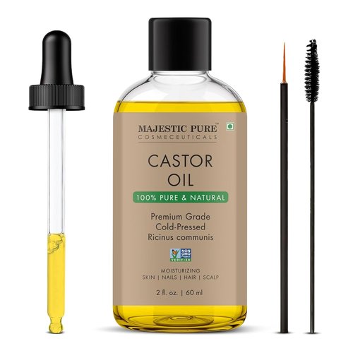 Majestic Pure Castor Oil - 100% Pure & Natural - Premium Grade, Cold Pressed, Hexane Free - Hair, Eyelashes, Eyebrows, Nails - Moisturizing & Nourishing - 2 Fl Oz