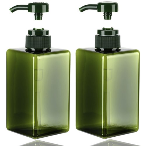 450ml (15.2oz) Pump Bottle Dispenser Jansburg 2Pack Refillable Square Plastic Lotion Dispenser Empty Lotion Pump Bottle for Essential Oil Soap Lotion Shampoo, Bathroom/Kitchen/Travel Green