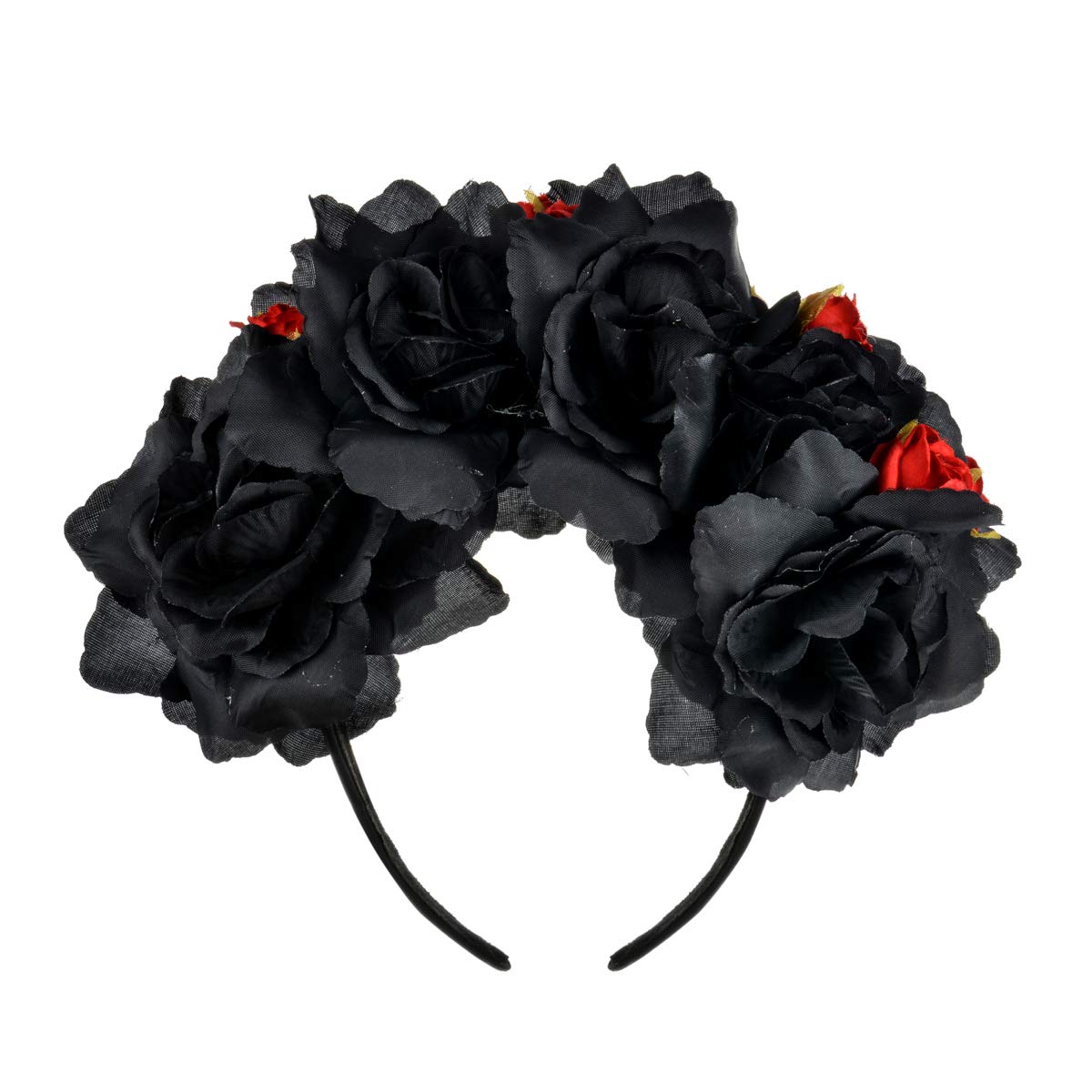 Floral Fall Women Day of the Dead Flower Crown Festival Headband Rose Mexican Floral Headpiece HC-23 (Black Rose)