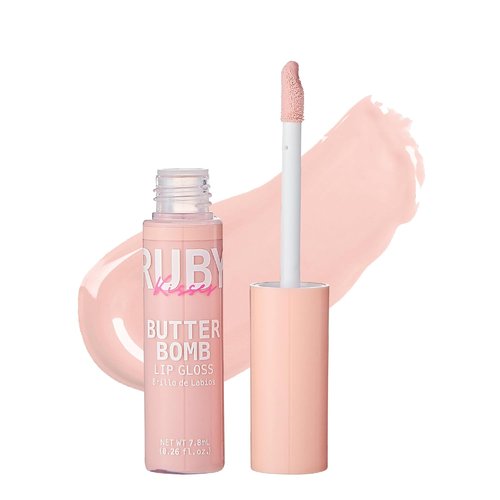 Ruby Kisses Lip Gloss - Non-Sticky Butter Bomb with Vitamin E | Natural Nude Makeup - 7.8mL