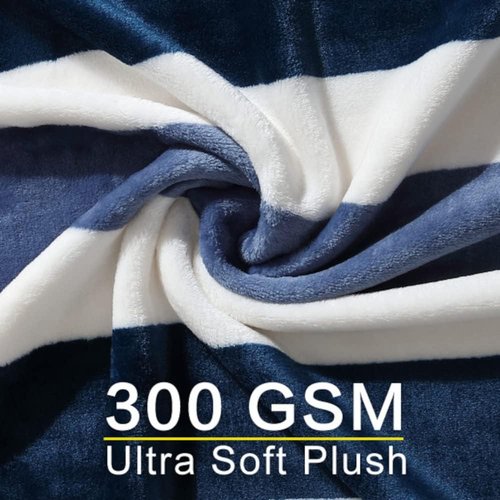 Nautica King Size Blanket - Soft Plush Oversized Striped Bedding in Awning Stripe Blue