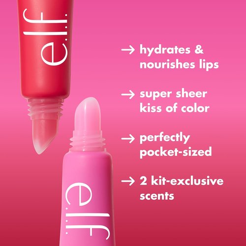 e.l.f. Squeeze Me More Lip Balm Duo - Moisturizing Sheer Tint with Hyaluronic Acid | Vegan Cherry & Bubblegum