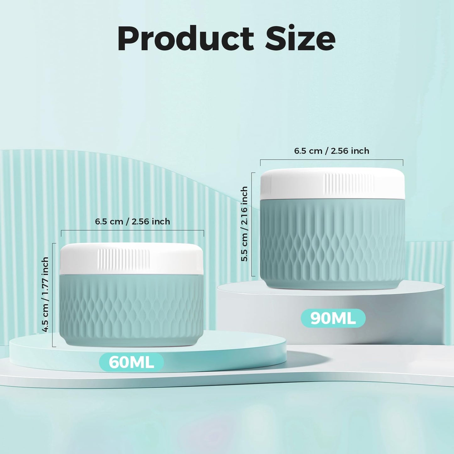 Travel Containers for Toiletries, Silicone Cream Jars BPA Free, TSA Approved 3oz Travel Size Containers, Leak-proof Travel Essentials with Lid for Cosmetic Face Hand Body Glitters