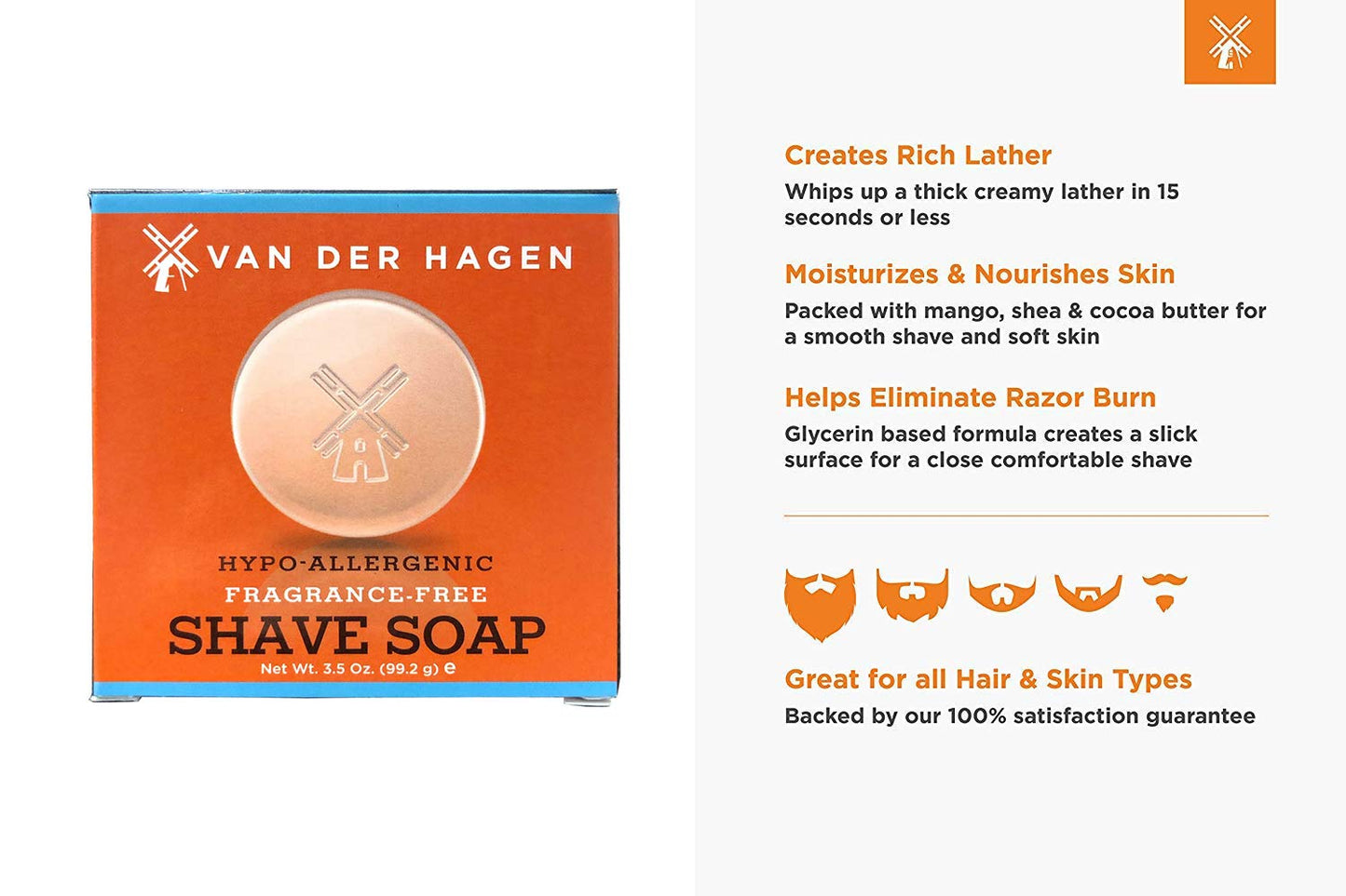 Van Der Hagen Men's Luxury Shave Soap - Fragrance-Free | Pack of 3 for Smooth Shaving