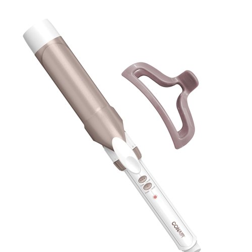 Conair Double Ceramic 1 ½-Inch Curling Iron with Claw Clip, 1 ½-Inch Barrel Creates Soft Waves, Hair Waver for Use on Medium & Long Hair, White/Rose Gold