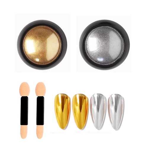 Silver Gold Nail Chrome Powder Set Mirror Design Effect Nail Glitters Pigment Dust Silver Gold Chrome Nail Powder Kit Accessories DIY