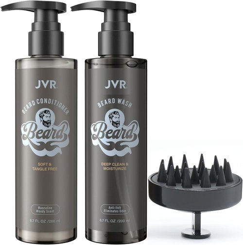 JVR Beard Wash & Conditioner - Organic Coconut & Aloe Formula for Soft, Shiny Beards (6.7oz)