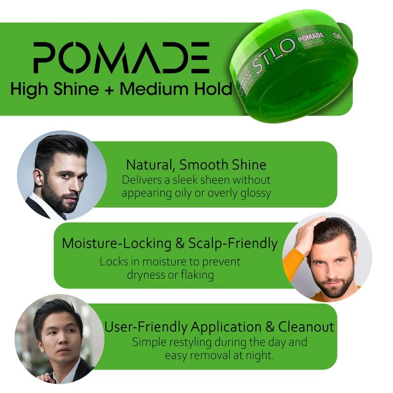STLO Pomade - High Shine Hair Styling Cream for Medium Hold & Frizz Control | All-Day Professional Look