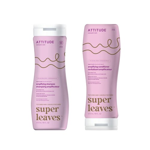 ATTITUDE Hair Shampoo & Conditioner Bundle - Vegan, Plant-Based Formula for Wavy & Curly Hair | 16 Fl Oz