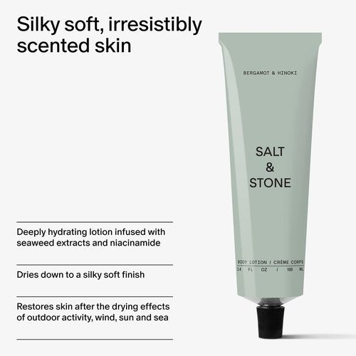 Salt & Stone Body Lotion for Women & Men | Bergamot & Hinoki | Hydrates, Nourishes & Softens Skin | Restores Dry Skin | Fast-Absorbing | Cruelty-Free & Vegan | 3.4 fl oz