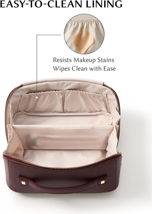 EACHY Travel Makeup Bag - Waterproof PU Leather Cosmetic Organizer for Skincare & Brushes
