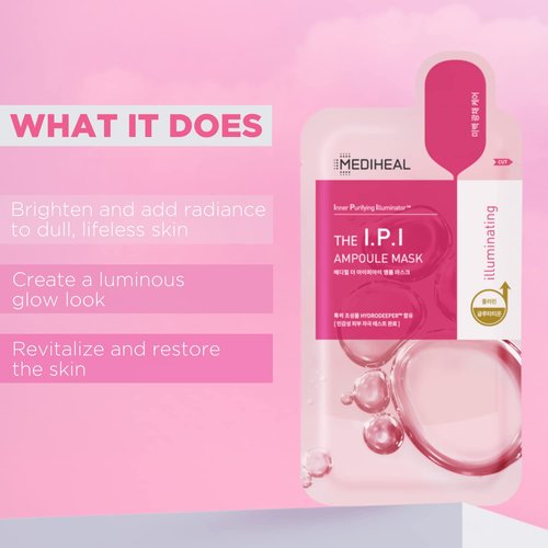 Mediheal IPI Ampoule Face Mask - Brightening Sheet Mask for Dull Skin | 10 Sheets with Niacinamide