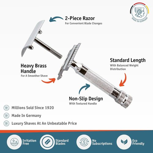 Merkur Mk34C Double Edge Razor - Heavy Duty Short Handle for Precision Shaving