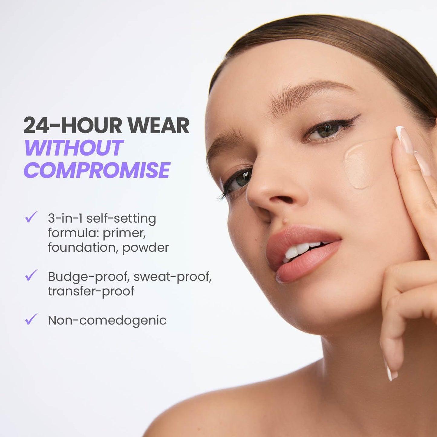 Wonderskin Hyper Bond All-Day Stay Serum Foundation - Waterproof & Transfer-Proof, 24HR Longwear with Niacinamide & Hyaluronic Acid | Lightweight Natural Finish (Afterglow)