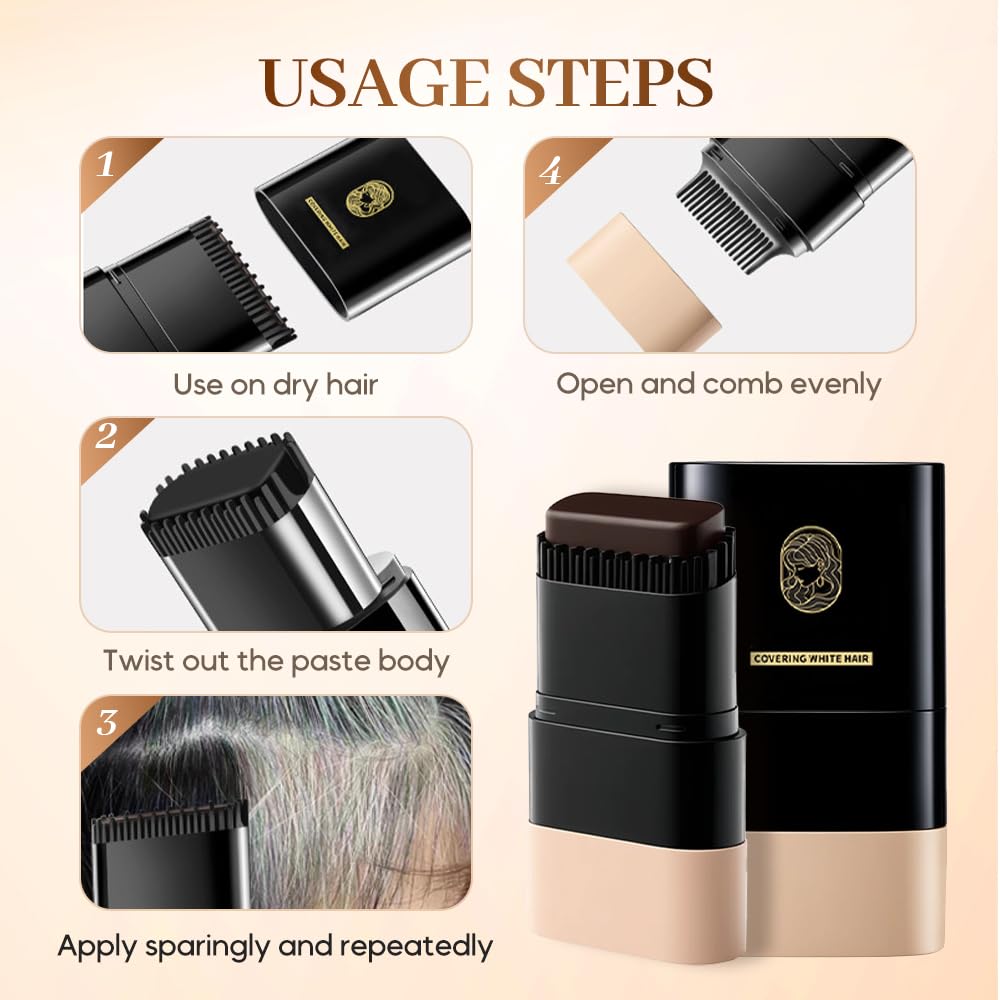 Skiennix Hair Color Stick - Long-Lasting 2-In-1 Dye & Comb for Gray Hair Coverage | Black Brown