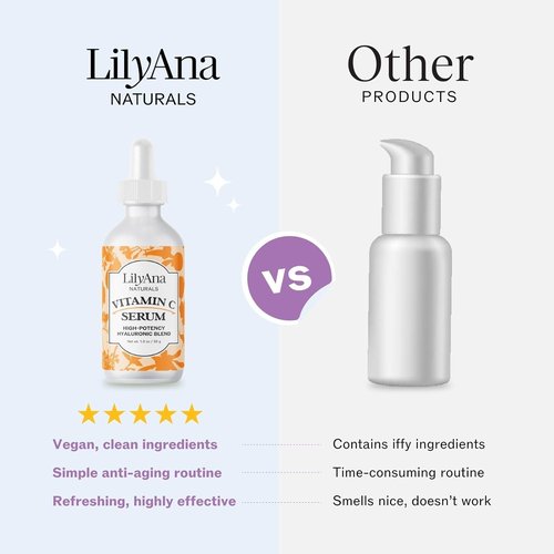 LilyAna Naturals Vitamin C Serum - Anti-Aging Face Serum with Hyaluronic Acid & Vitamin E (1oz)