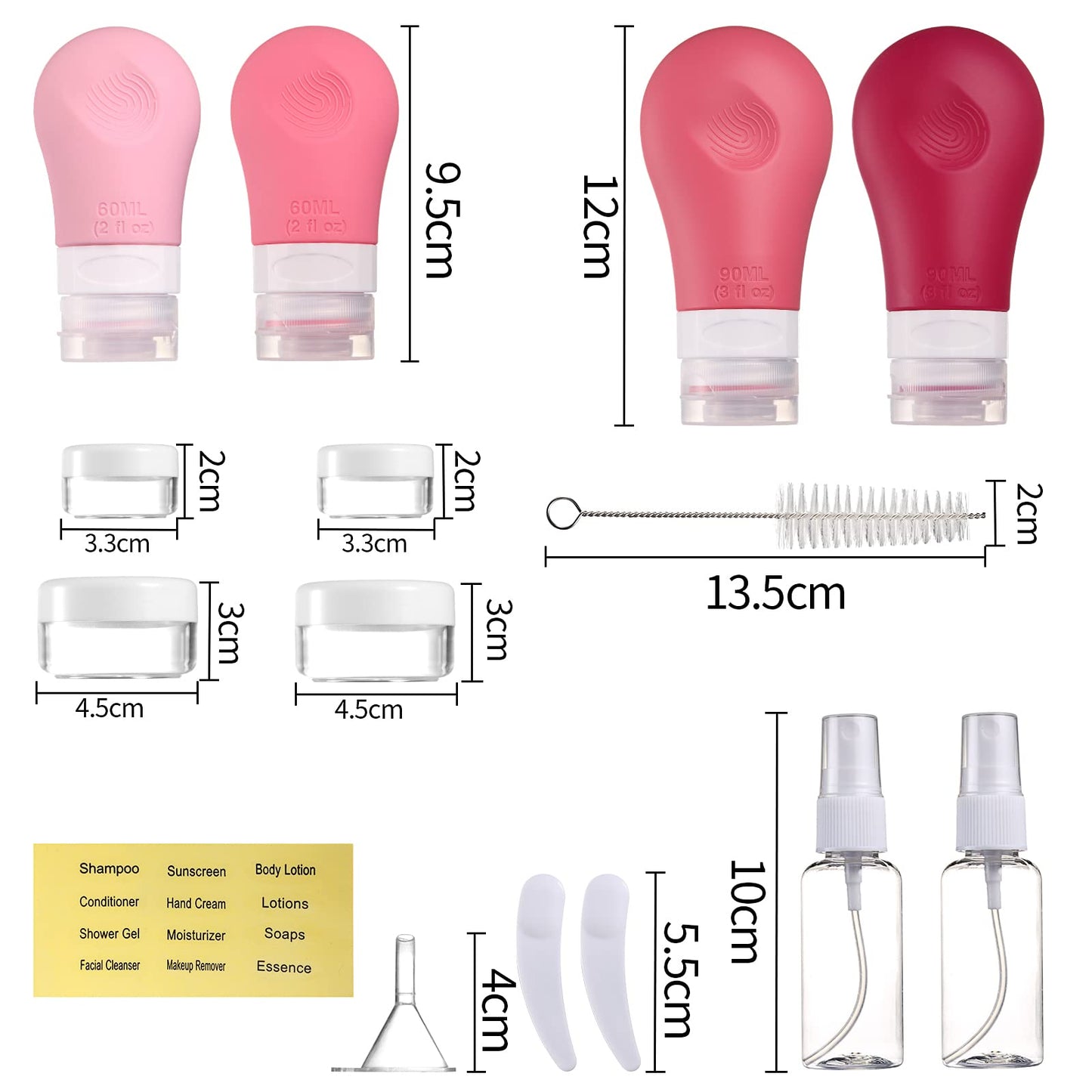 Gemice 16 Pack Travel Bottles Set for Toiletries,TSA Approved Travel Size Containers Leak Proof Silicone Squeezable Tubes Travel Accessories 2oz 3oz for Shampoo Conditioner Lotion Body Wash