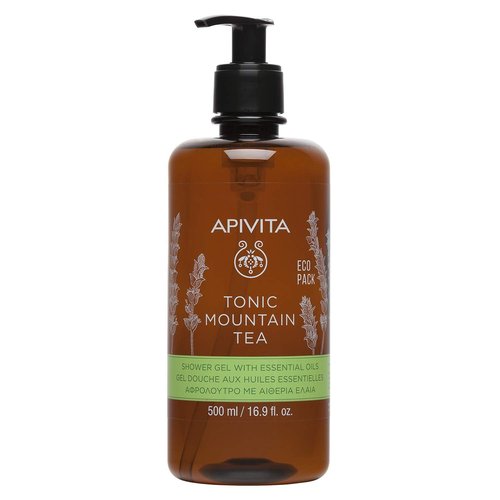 Apivita Tonic Mountain Tea Shower Gel | Gently Cleanses, Revitalizes & Preserves Moisture with Mountain Tea, Propolis & Essential Oils, 500 mL / 16.9 oz