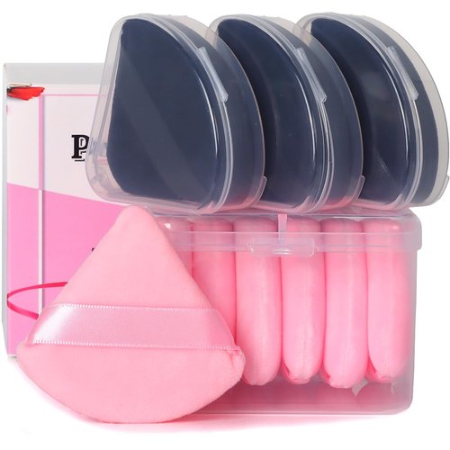 Ocim Powder Puffs - 10 Soft Velour Triangle Makeup Applicators for Face Powder | Black & Pink