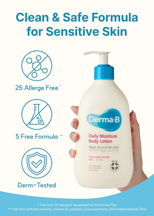 Derma B Daily Moisture Body Lotion - Long-Lasting Hydration for Dry, Sensitive Skin | 13.5 fl oz (400ml)