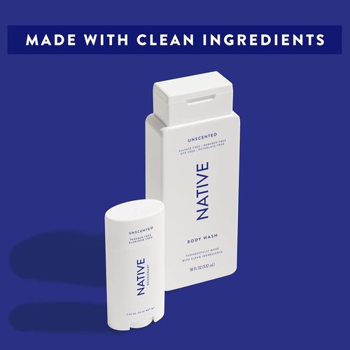 Native Body Wash - Naturally Derived Ingredients for Soft, Hydrated Skin | Unscented, 18 oz - Sulfate & Paraben Free