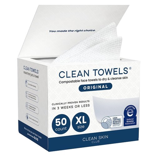 Clean Skin Club Clean Towels XL® - 100% Biobased Disposable Face Towels | Ultra Soft, 50 Count