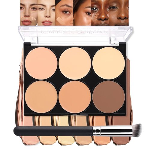 Evpct Full Coverage Cream Contour Palette - 6 Color Concealers with Brush for Mature Skin | Waterproof