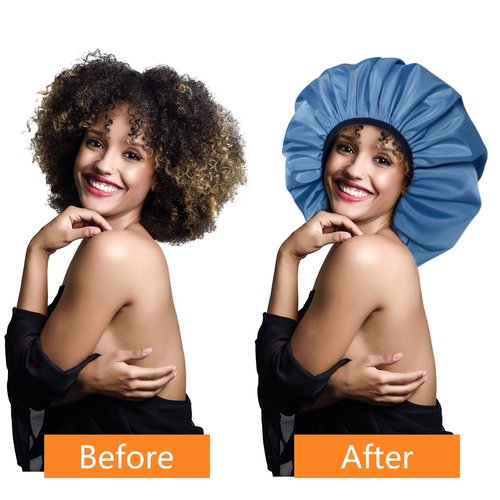 Auban Extra Large Shower Cap, Double-Layer Waterproof Reusable Satin Lining XL Shower Bonnet for Women Long Hair, Braids, Locs, perms