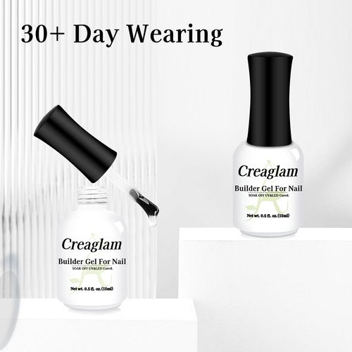 Creaglam Women Builder Gel for Nails: 2Pcs 7 in 1 Clear Builder Nail Gel Set for Fast Nail Art Set DIY Home Manicure - 15ml Extension Strengthener for Nails Art Design