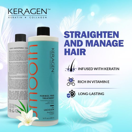 Keragen Brazilian Keratin Smoothing Treatment - Formaldehyde-Free Blowout for Frizzy, Dry Hair | 16 Oz