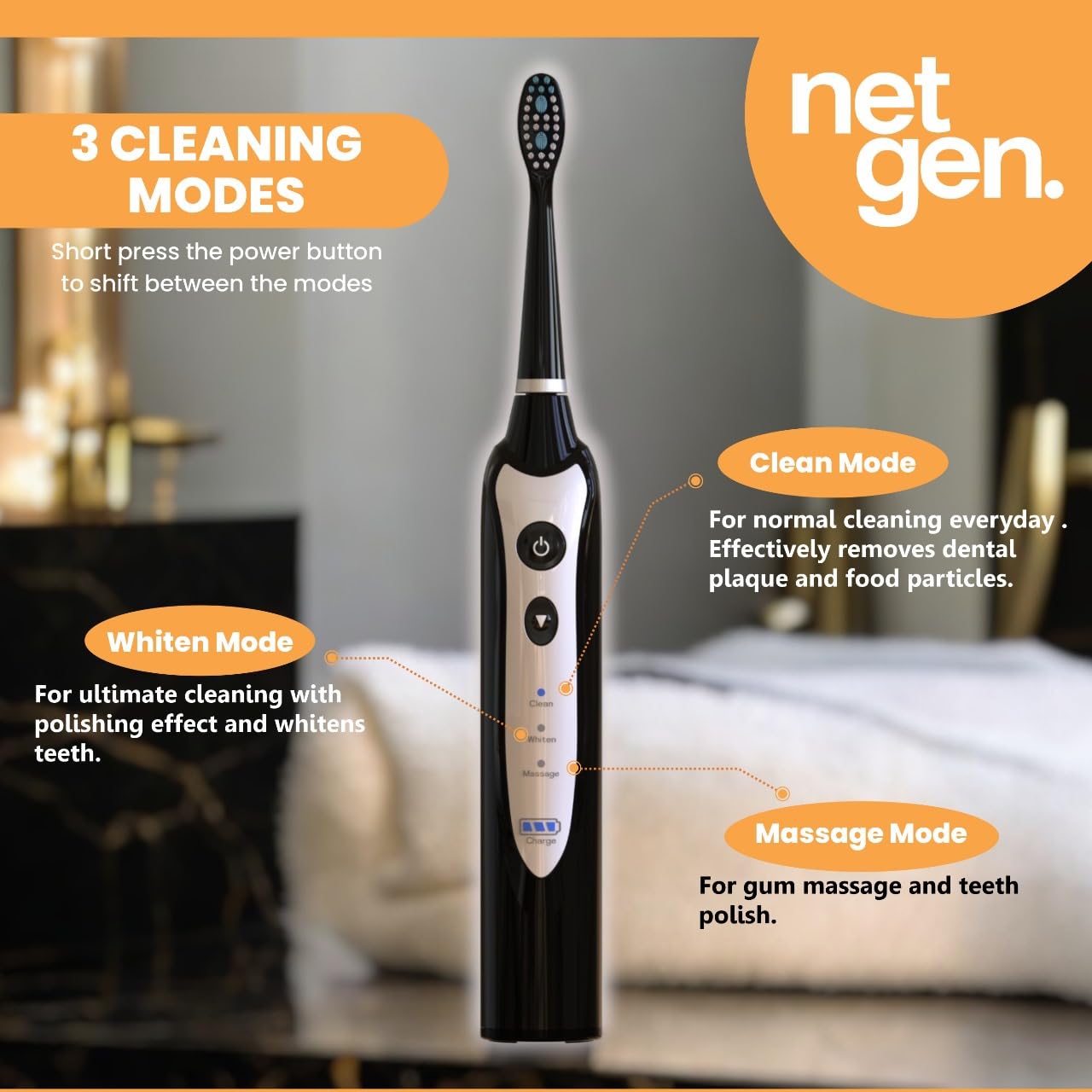 Sonic Electric Toothbrush - Rechargeable Power Brush with 5 Heads & Travel Case | Black, 3 Modes, Soft Bristles