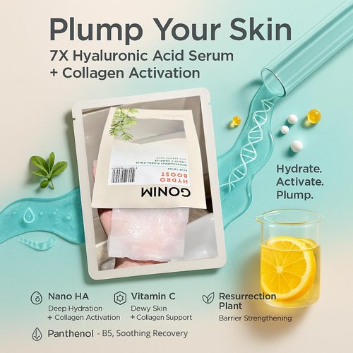 GONIM Korean Face Mask - Hydrating Sheet Mask with Hyaluronic Acid & Collagen | 15 Sheets