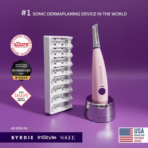 Michael Todd Beauty Sonicsmooth Dermaplane Razor - Women's Face & Eyebrow Trimmer | 8 Weeks of Blades for Peach Fuzz Removal