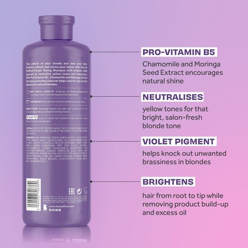 Lee Stafford Purple Toning Shampoo - Best Toner for Bleach Blonde, Neutralizes Brassiness, 16.9 Fl Oz