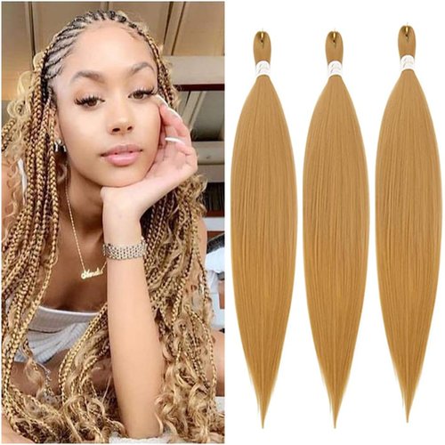 BALINGHAIR Light Brown Pre Stretched Braiding Hair Extensions 20 Inch Kanekalon Braiding Hair for Crochet Braids(27#-3Pcs)