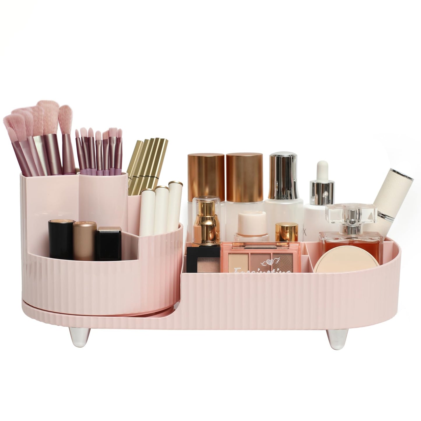 Makeup Organizer Countertop Rotating Makeup Organizer for Vanity Large Capacity Cosmetic Display Case with Makeup Brush Holder Cosmetic Organizer Countertop（Pink）