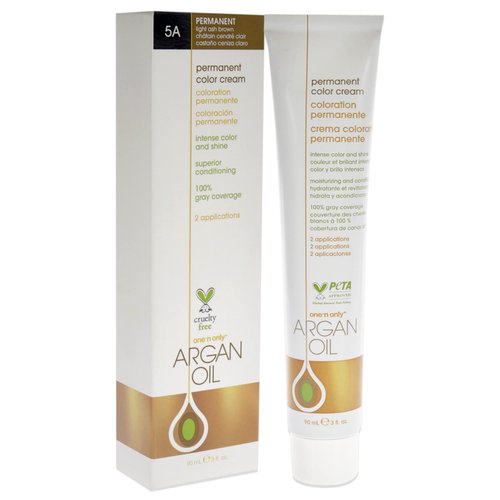 One N' Only Permanent Hair Color - Permanent Hair Dye Made with Argan Oil - Delivers Rich, Accurate Tones with Gray Coverage - Improves Moisture & Elasticity - 5A Light Ash Brown (3 oz)