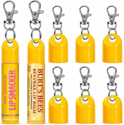 Burt's Bees Keychain Cap - Lip Balm Holder with Keyring for Chapstick & Lip Smacker | 6 Pcs Set