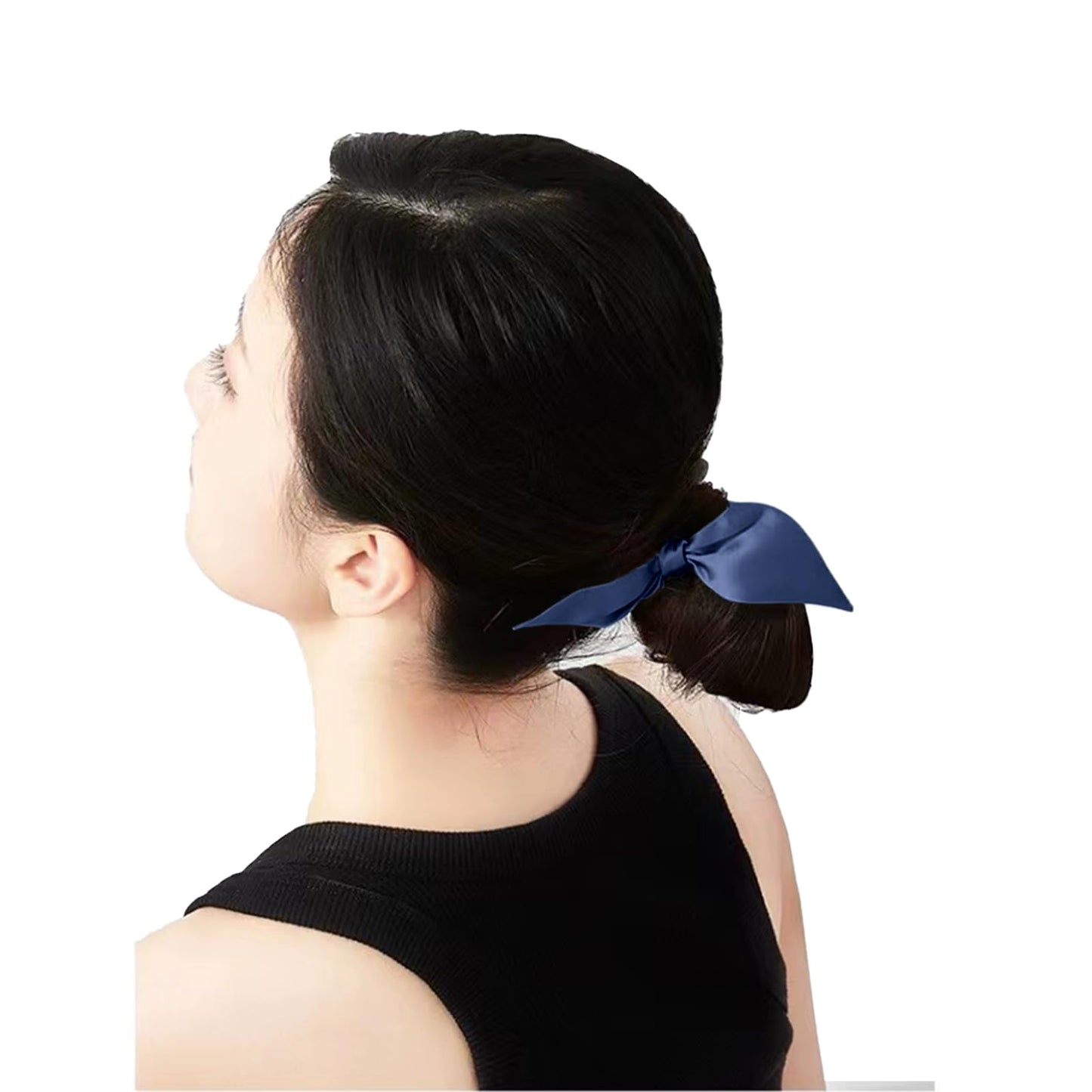 THXSILK Hair Silk Scrunchies with Bow for Women Pure Mulberry Silk Hair Cute Ring Ties Scrunchies for Girls Women's Thick Hair, Navy Blue, 2.8"