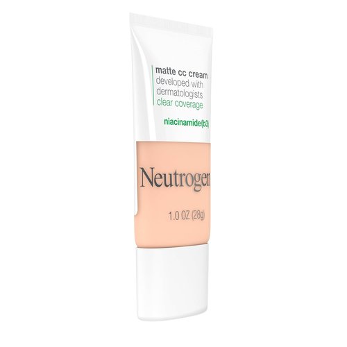 Neutrogena Clear Coverage CC Cream - Full-Coverage Color Correcting Face Makeup with Niacinamide, Shell, 1 oz