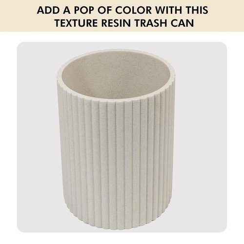 Beige Luxury Stone Bathroom Trash Can - Modern Resin Wastebasket for Office & Home Use
