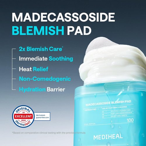 MEDIHEAL Toner Pads - Madecassoside Blemish Care with Centella Asiatica - 100 Count for Even Skin Tone & Deep Hydration