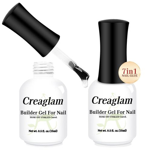 Creaglam Women Builder Gel for Nails: 2Pcs 7 in 1 Clear Builder Nail Gel Set for Fast Nail Art Set DIY Home Manicure - 15ml Extension Strengthener for Nails Art Design