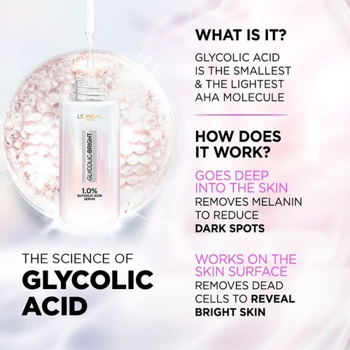 L'Oreal Paris Glycolic Bright Daily Foaming Facial Cleanser - 50ml | Revitalize Dull Skin for a Glowing Complexion