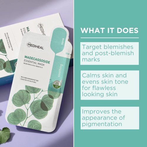 Mediheal Madecassoside Essential Sheet Mask - 10 Hydrating Masks for Sensitive Skin | Calming & Soothing