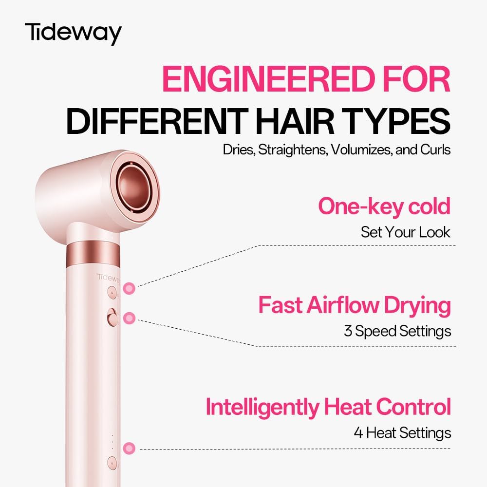 Tideway Prowaver 6-in-1 Hot Air Styler - Ionic Hair Dryer Brush with Auto Wrap Curlers | Fast Drying & Frizz-Free Hair